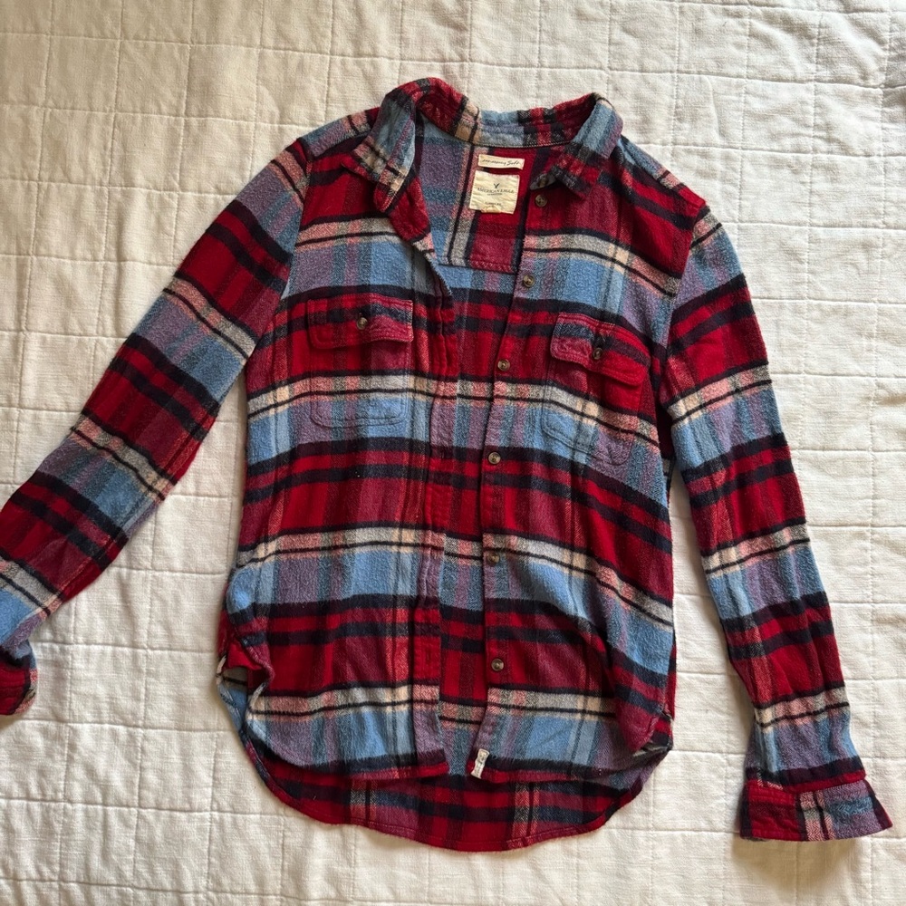 Red and Blue Plaid Button-Up Shirt